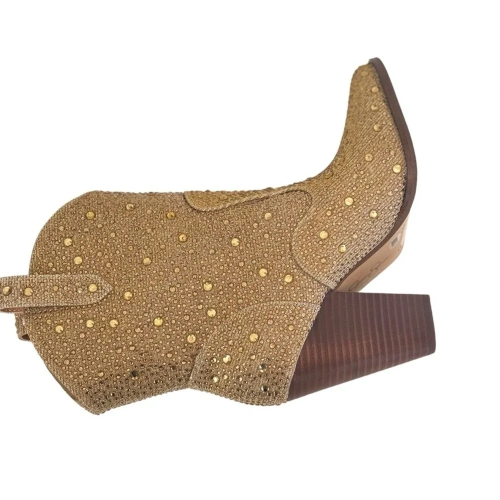 Jessica‎ Simpson Cissely Gold Rhinestone Glitter Western Ankle Boots Size 6M